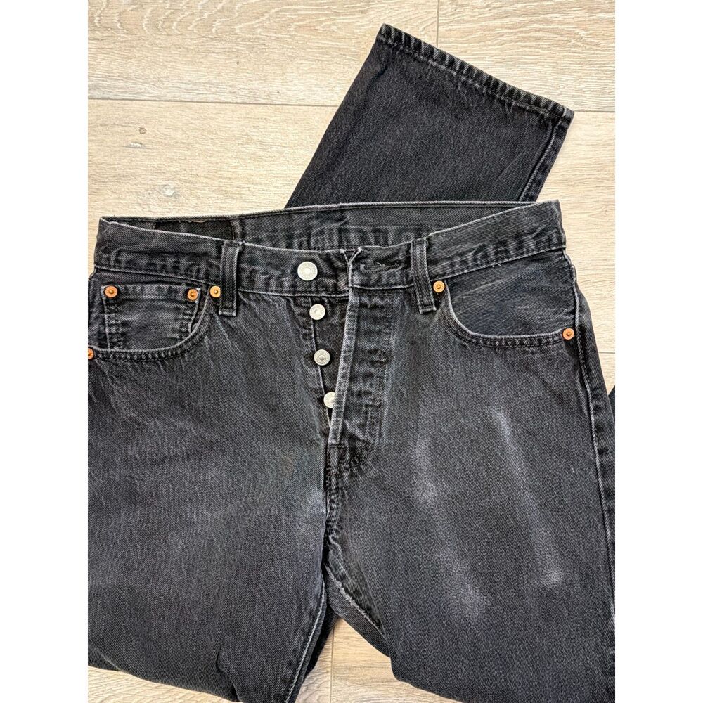 Levi’s 501 Black Jeans W30 L32 100% Cotton Straight Leg Button Fly - Picture 4 of 10
